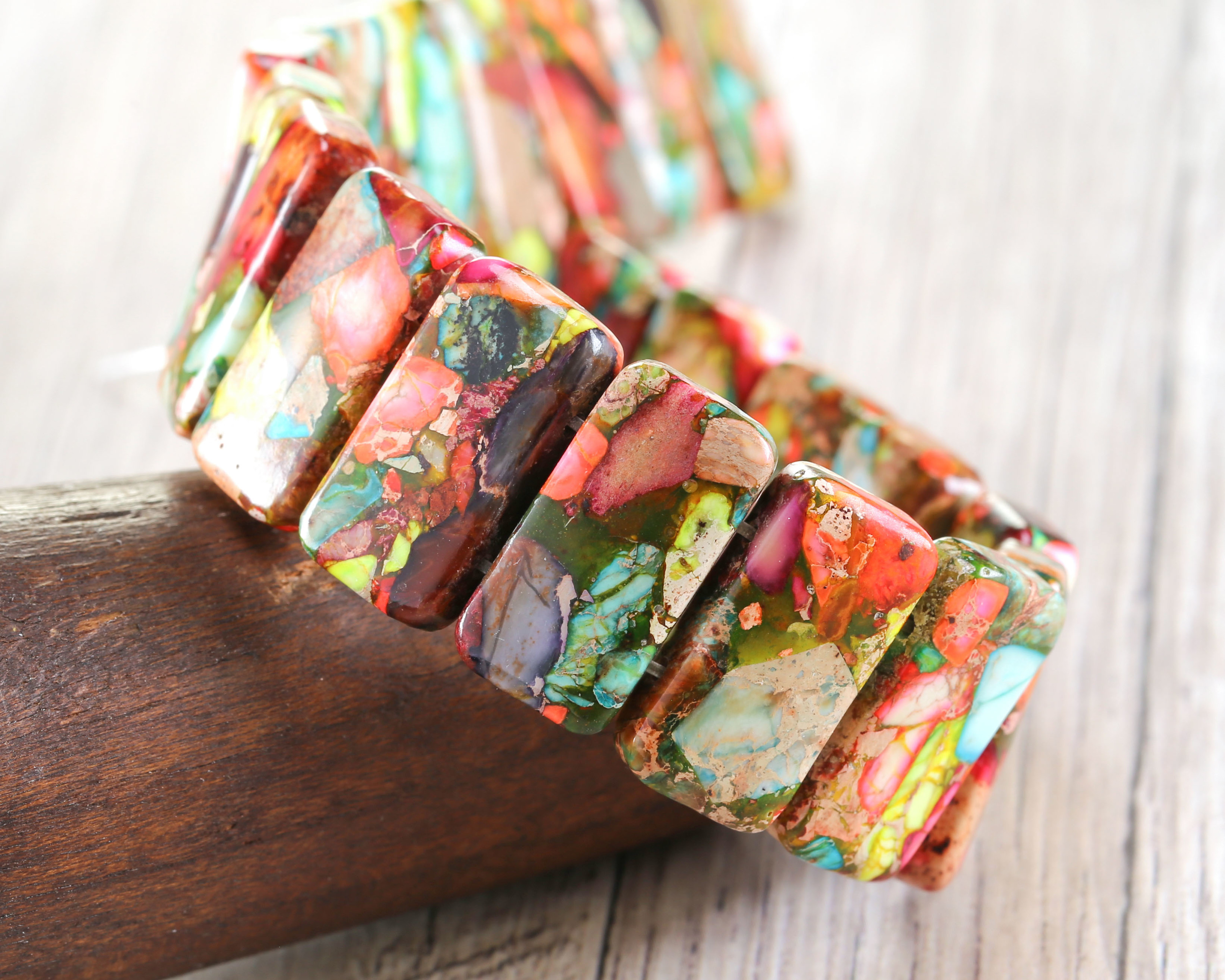 Mardi Gras (Mixed Impression) Jasper 2-Hole Rectangle 10x20mm