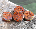 Czech Glass Hyacinth Picasso w/ Bronze Dragonfly Coin 17mm