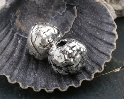 Mykonos Metalized Ceramic Antique Silver Textured Rondelle 11x13mm