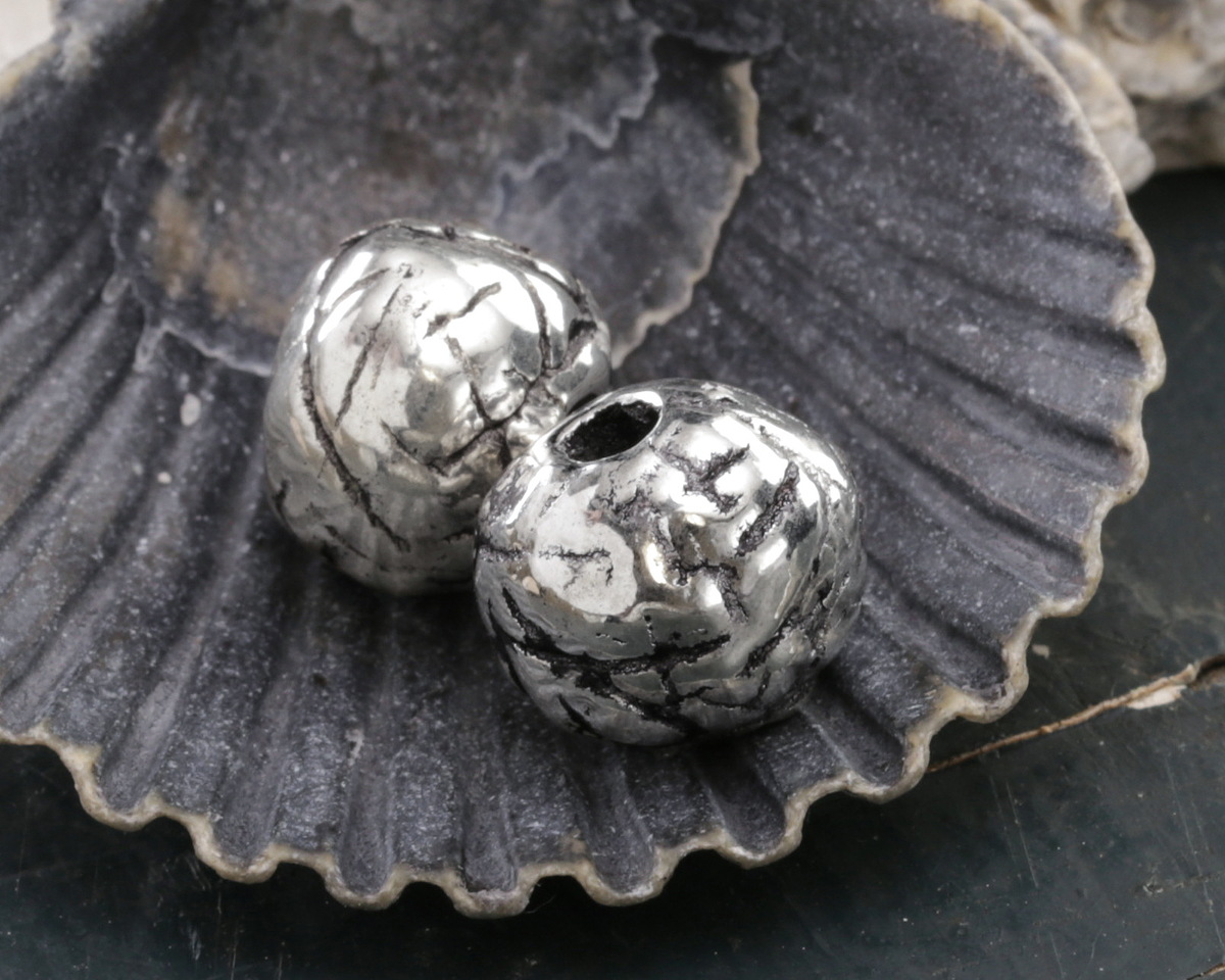 Mykonos Metalized Ceramic Antique Silver Textured Rondelle 11x13mm