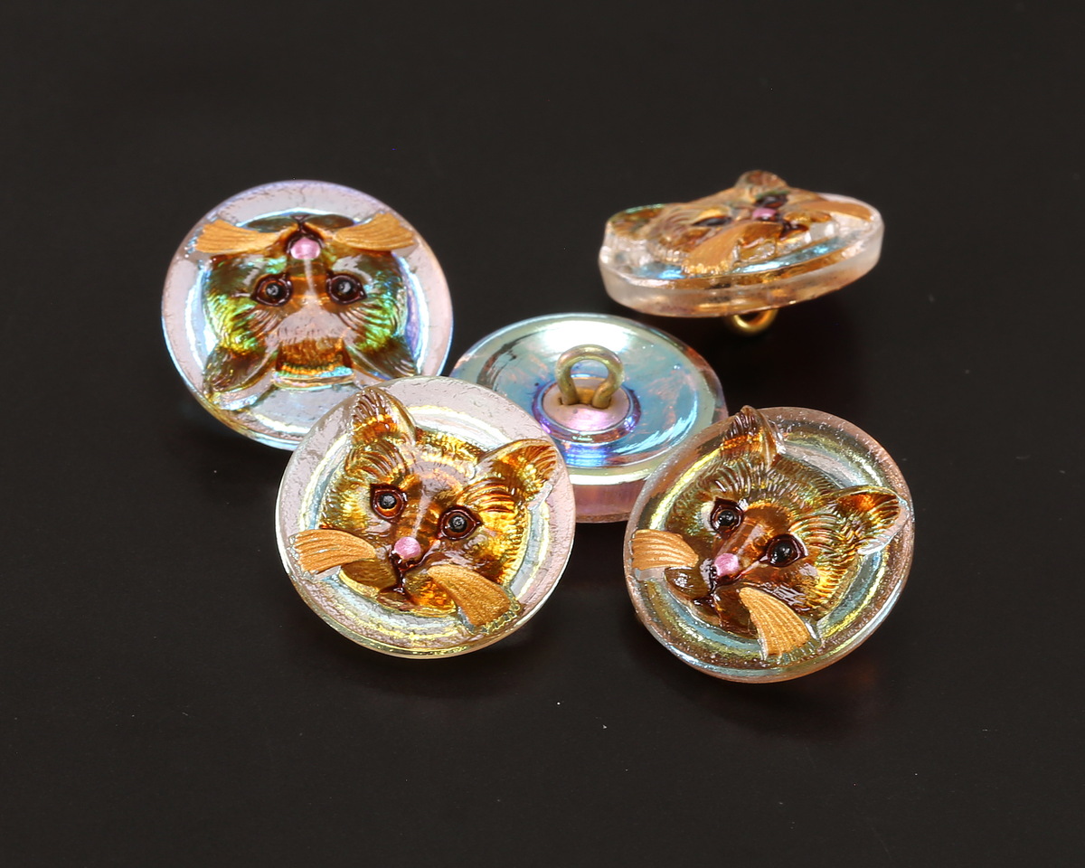 Czech Glass Crystal AB w/ Hand Painted Orange Cat Face Button 18mm