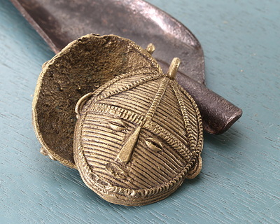 African Brass Baule Tribe Mask Pendant 42x48mm