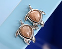 Peach Moonstone w/ Silver Finish Sea Turtle Focal 15x19mm