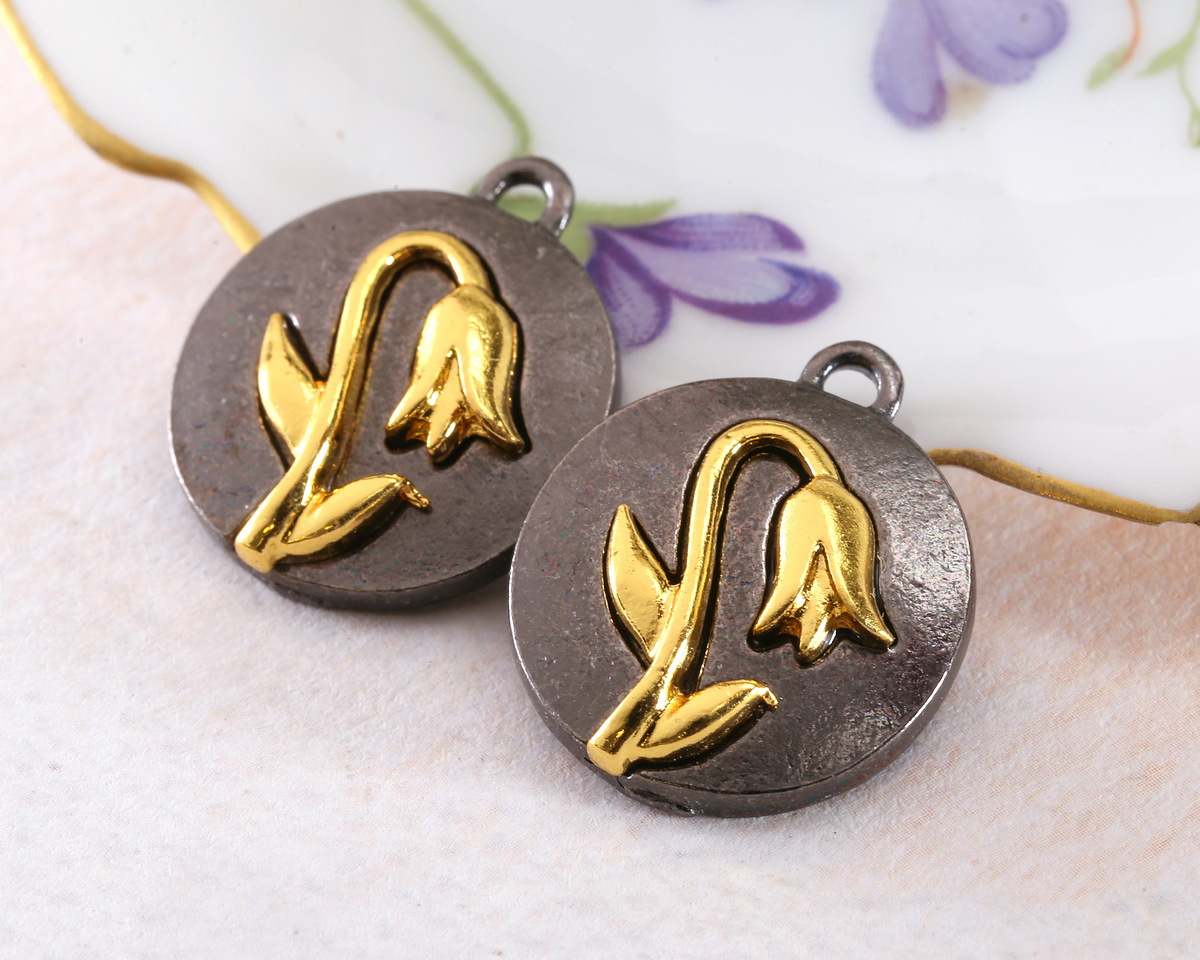 Snowdrop Two-Toned Gunmetal & Gold Finish Round Focal 17.5x20.5mm