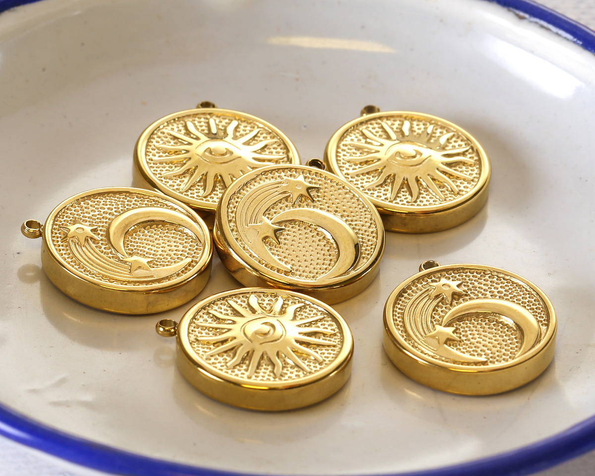 14K Gold (plated) Stainless Steel 2-sided Sun & Moon Focal 18x20mm