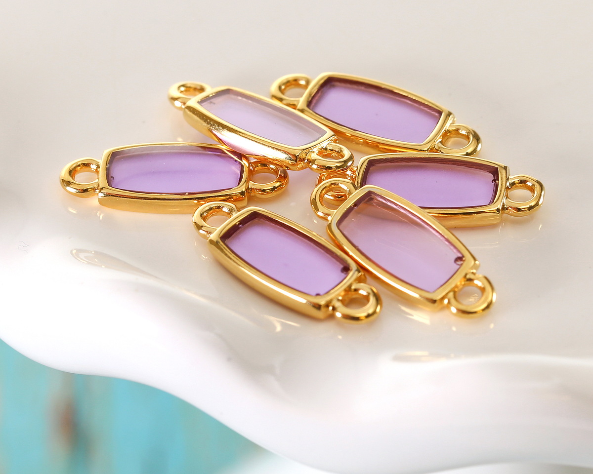24K Gold (Plated) Transparent Lilac Resin Rectangle Focal Link 16x6mm