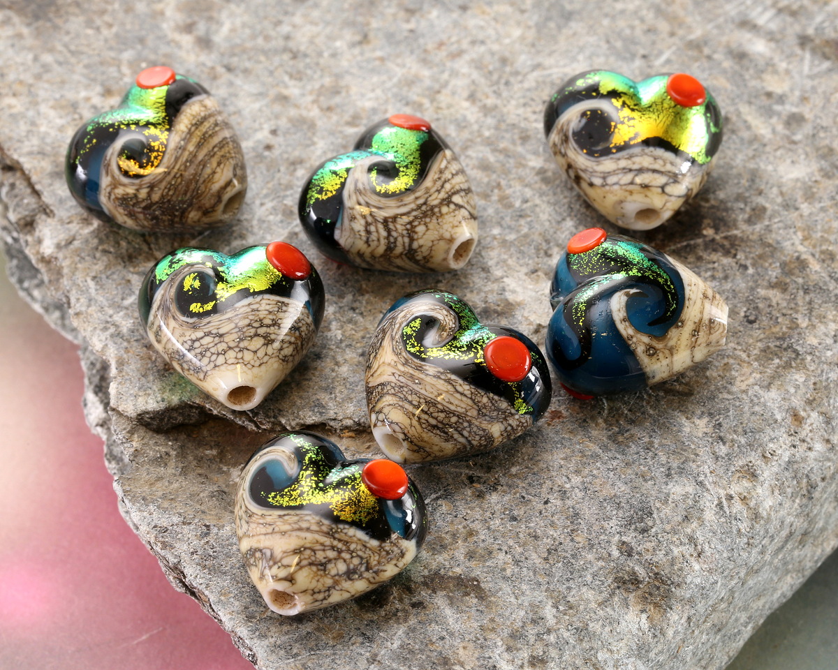 Grace Lampwork Romantic Isle Waves Heart 19-20mm