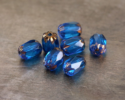 Czech Glass Bronzed Capri Blue Cruller Barrel 6x4mm