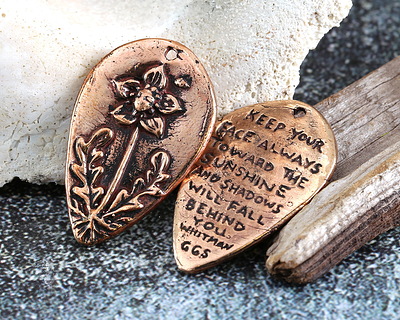 Green Girl Bronze Blooming Flower Pendant 21x34mm