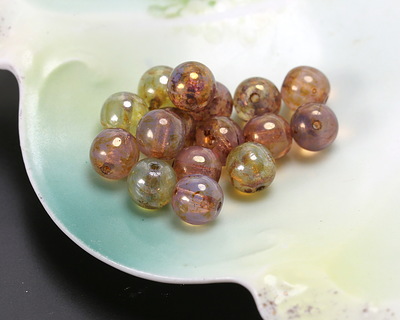 Czech Glass Lilac & Olive Opaline Picasso Druk Round 6mm
