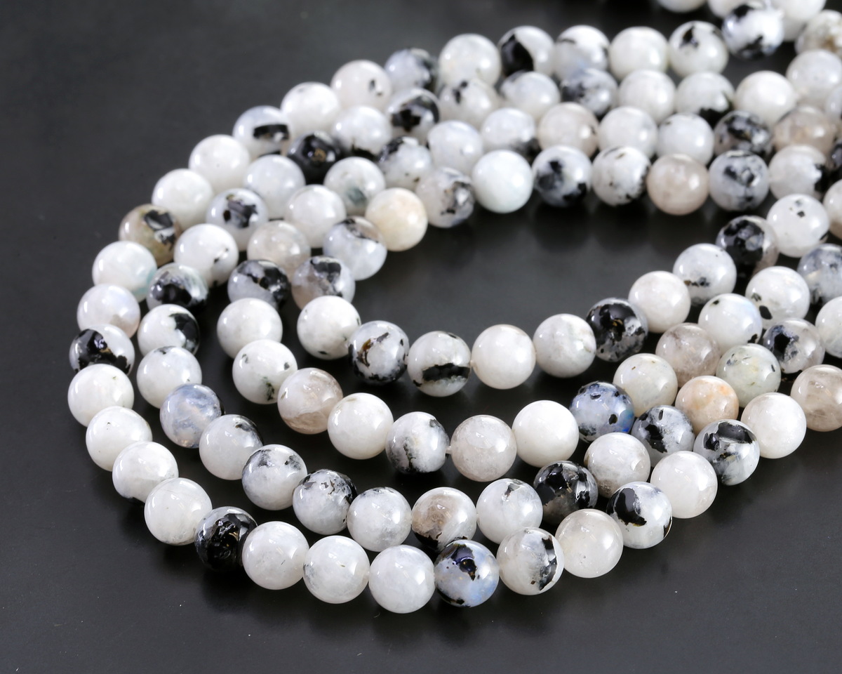 Rainbow Moonstone w/ Black Tourmaline Round 6mm