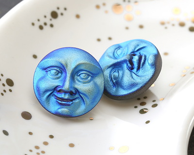 Czech Glass Matte Jet AB Moon Face Button 17mm