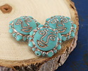 Czech Glass Matte Turquoise w/ Platinum Sun Face 18mm
