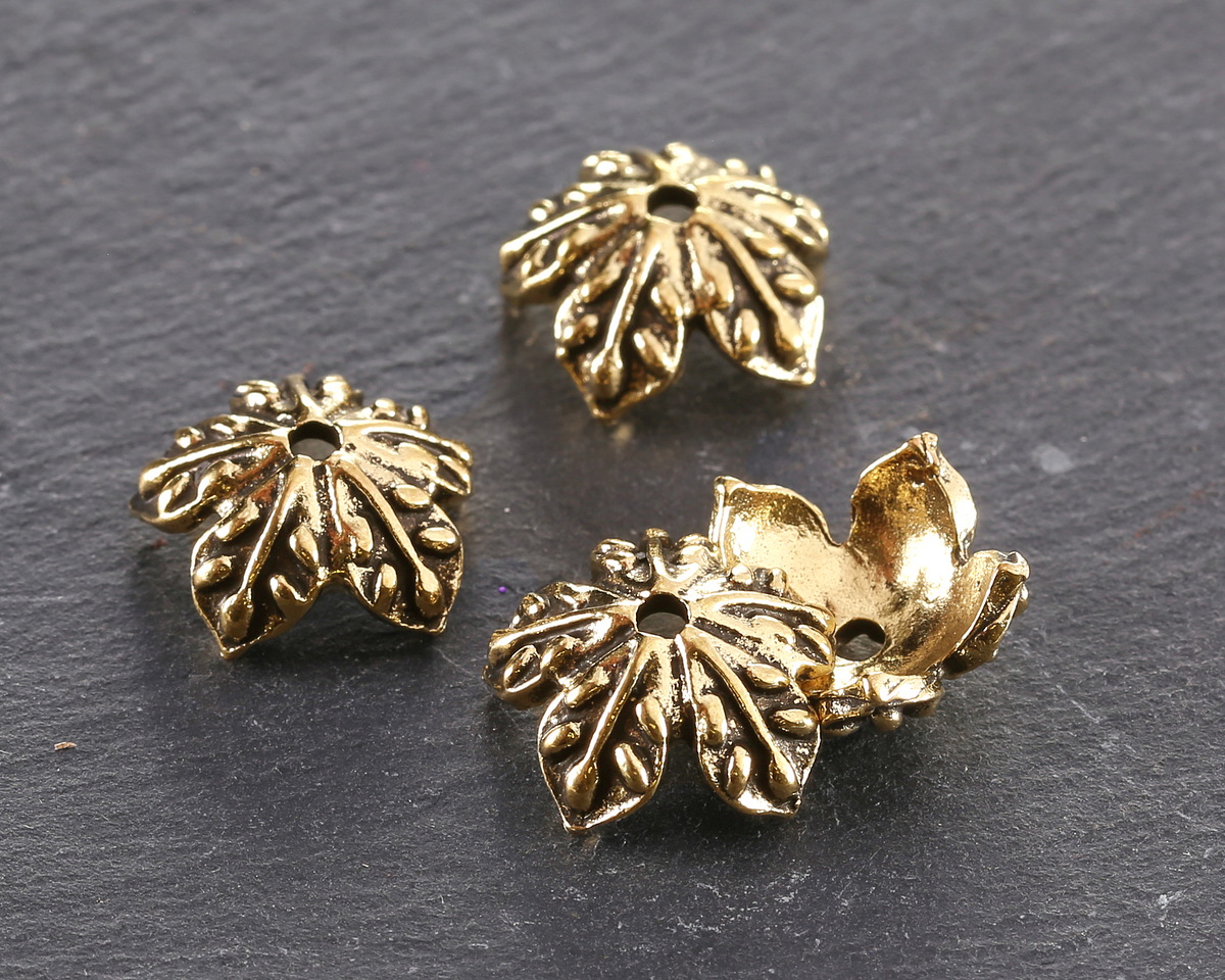 Antique Gold (plated) Leaf Bead Cap 6x14mm
