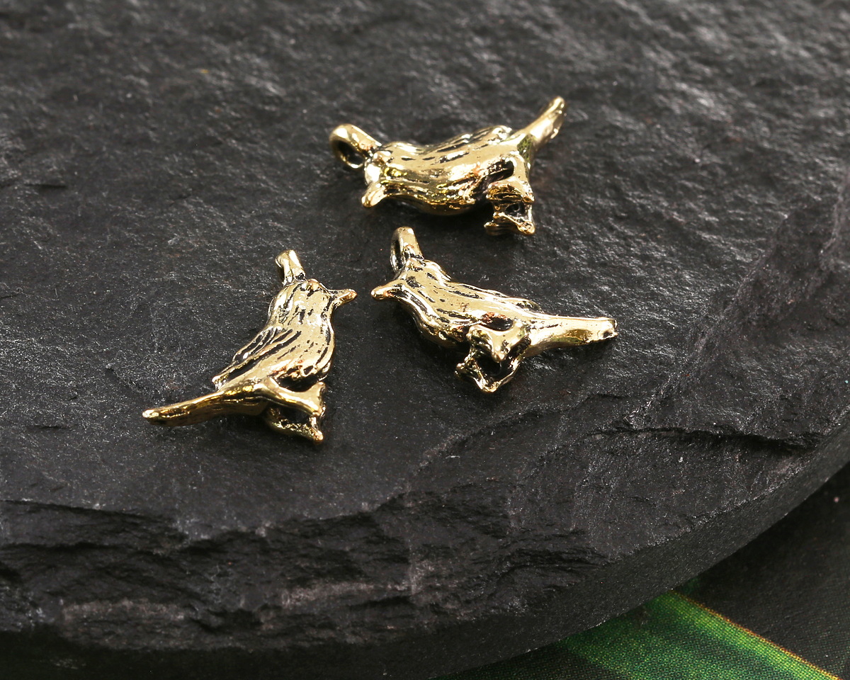Antique Gold (plated) Little Bird Charm 13mm