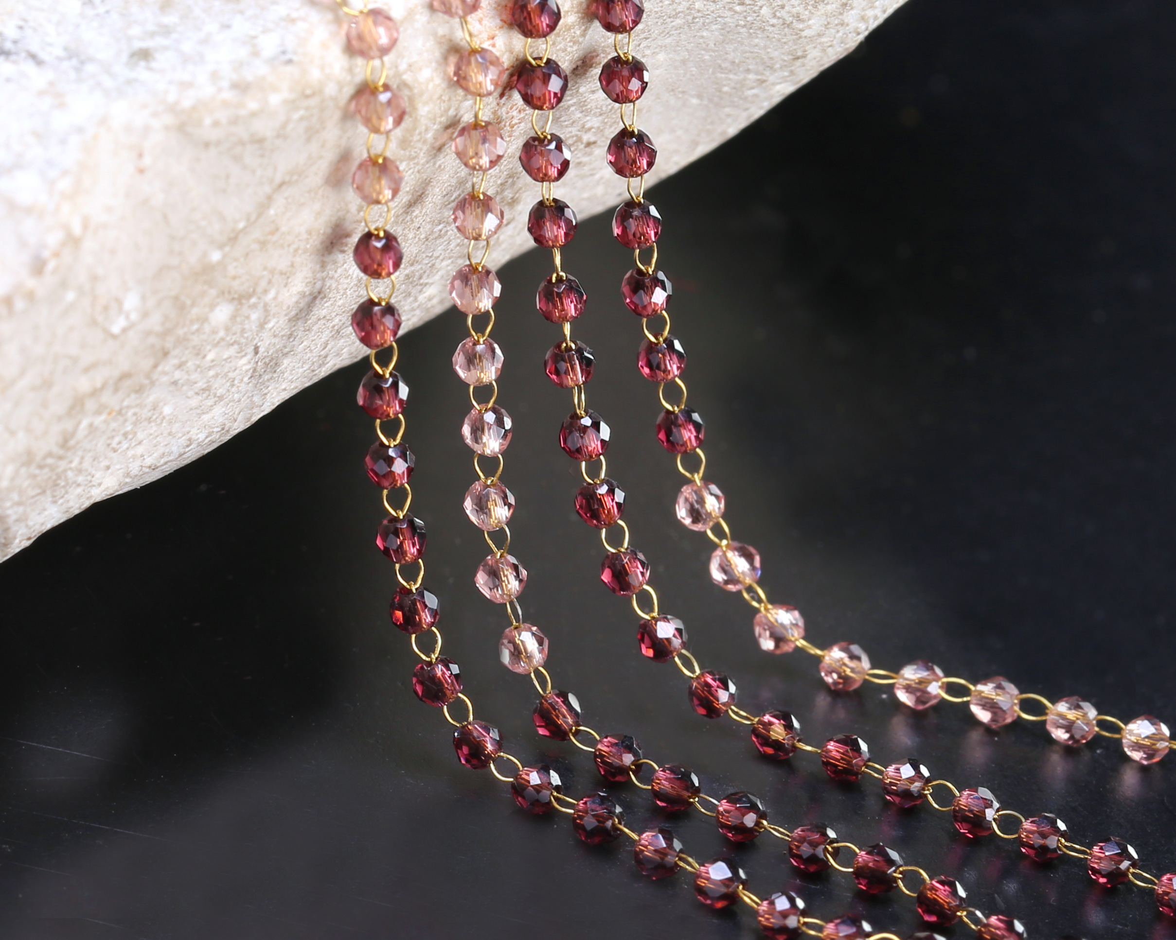 Dusk Mix Ombré Crystal 2mm Gold (plated) Stainless Steel Bead Chain, 3' Package