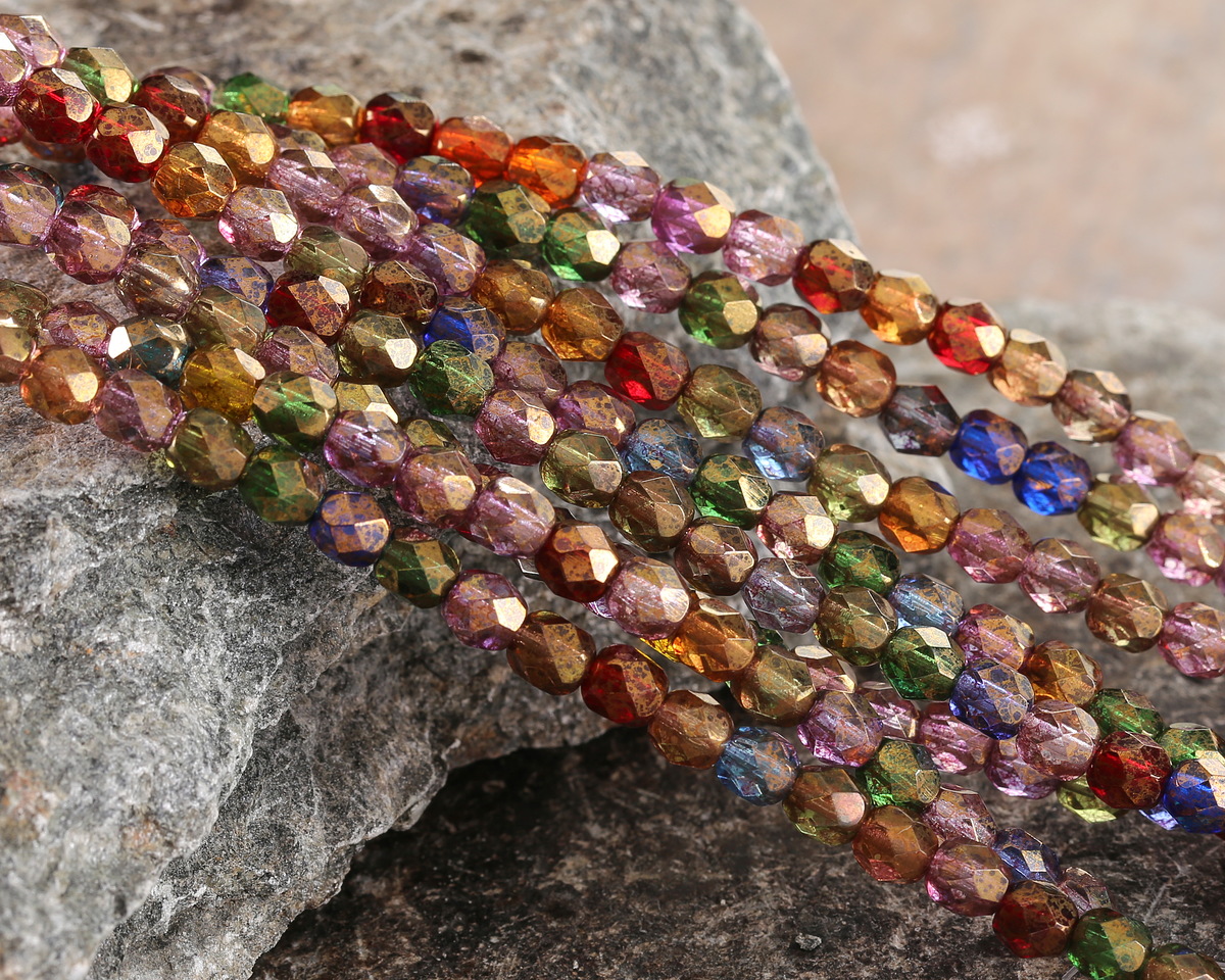 Czech Glass Bronzed Transparent Multi Color Mix Fire Polished Round 5mm