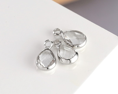 Clear Crystal Teardrop in Silver Finish Bezel 6.5x11.8mm
