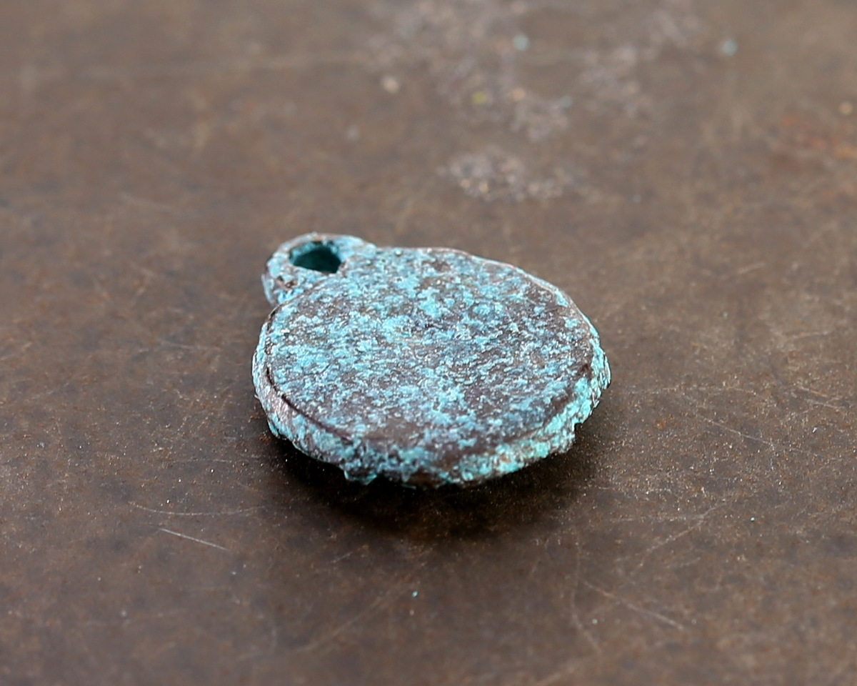 Mykonos Copper (plated) Patina Beaded Coin Focal 13.5x16mm