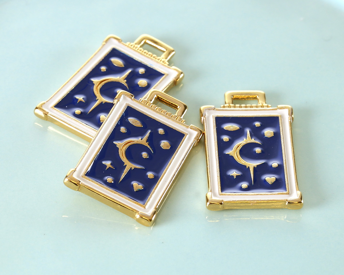 24K Gold (plated) Cobalt & Ivory Enamel Tarot Card Focal 18x29mm