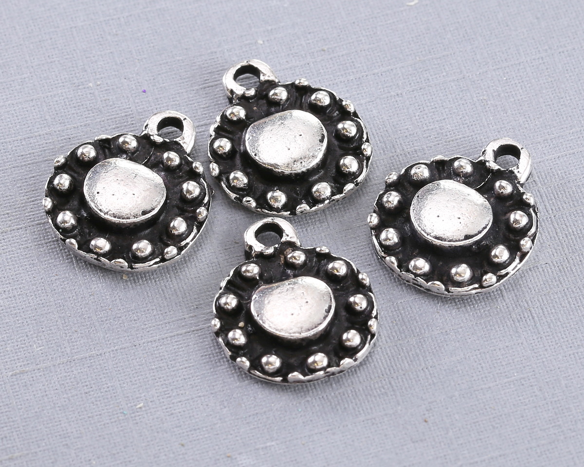 Mykonos Antique Silver (plated) Beaded Coin Drop Focal 13.5x16mm