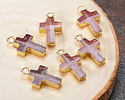 Strawberry Quartz Faceted Cross Focal w/ Gold Finish 10x15mm