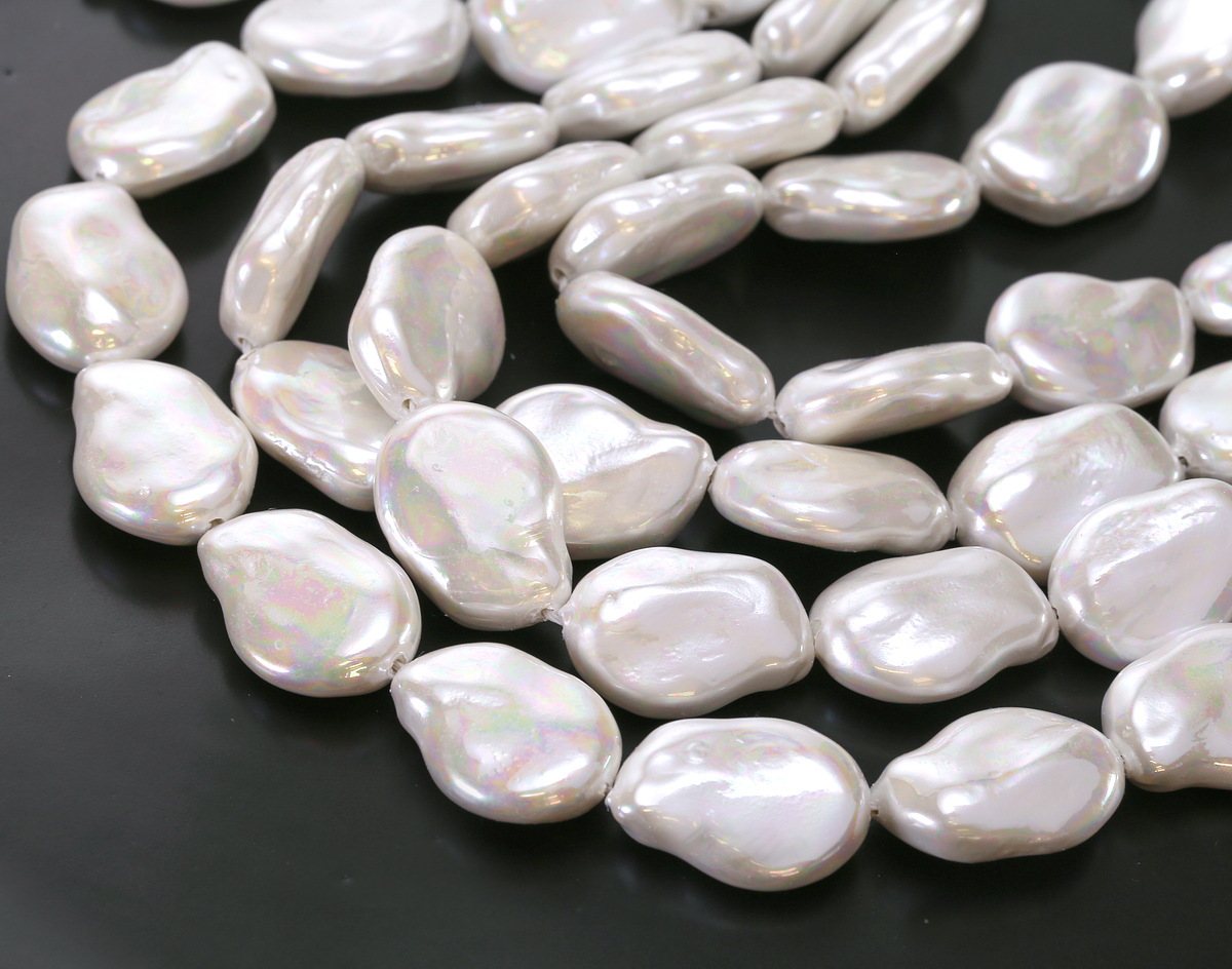Pearly White Flat Baroque Style Shell Pearl 24x17mm
