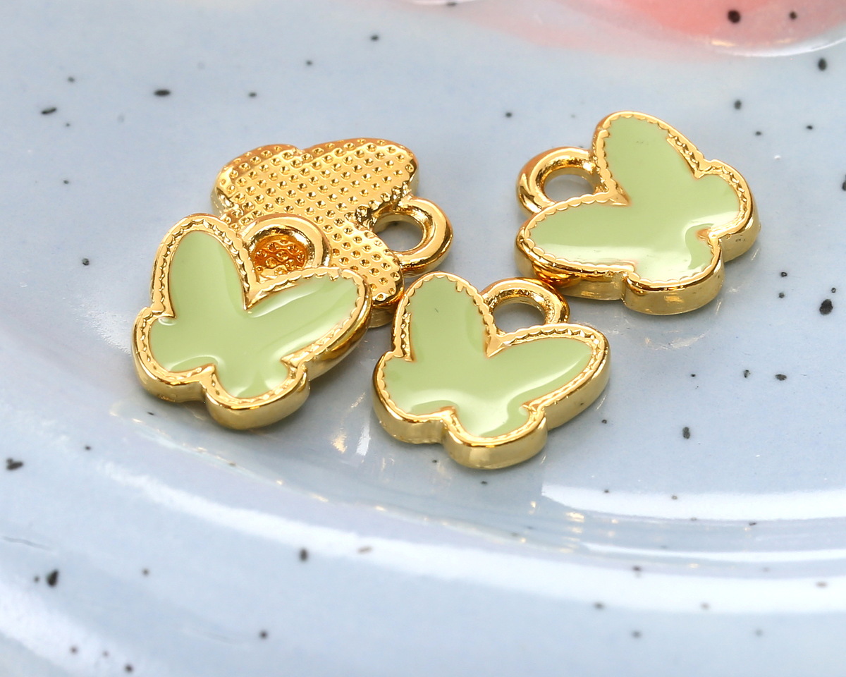 24K Gold (plated) Sweet Mint Enamel Butterfly Focal 9x9.5mm
