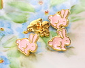 24K Gold (plated) Pink Enamel Bunny Button 11x11.5mm