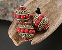 Nepalese Brass Arches & Dots w/ Coral Dots Rice Bead 16-19x16-18mm
