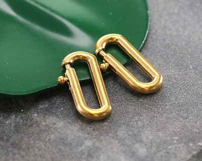 Waterproof 18K Gold PVD Plated Stainless Steel Medium Oval Spring Ring Clasp 6x14mm
