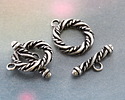 Antique Silver Finish Twisted Rope Toggle Clasp 20x17mm, 21mm Bar