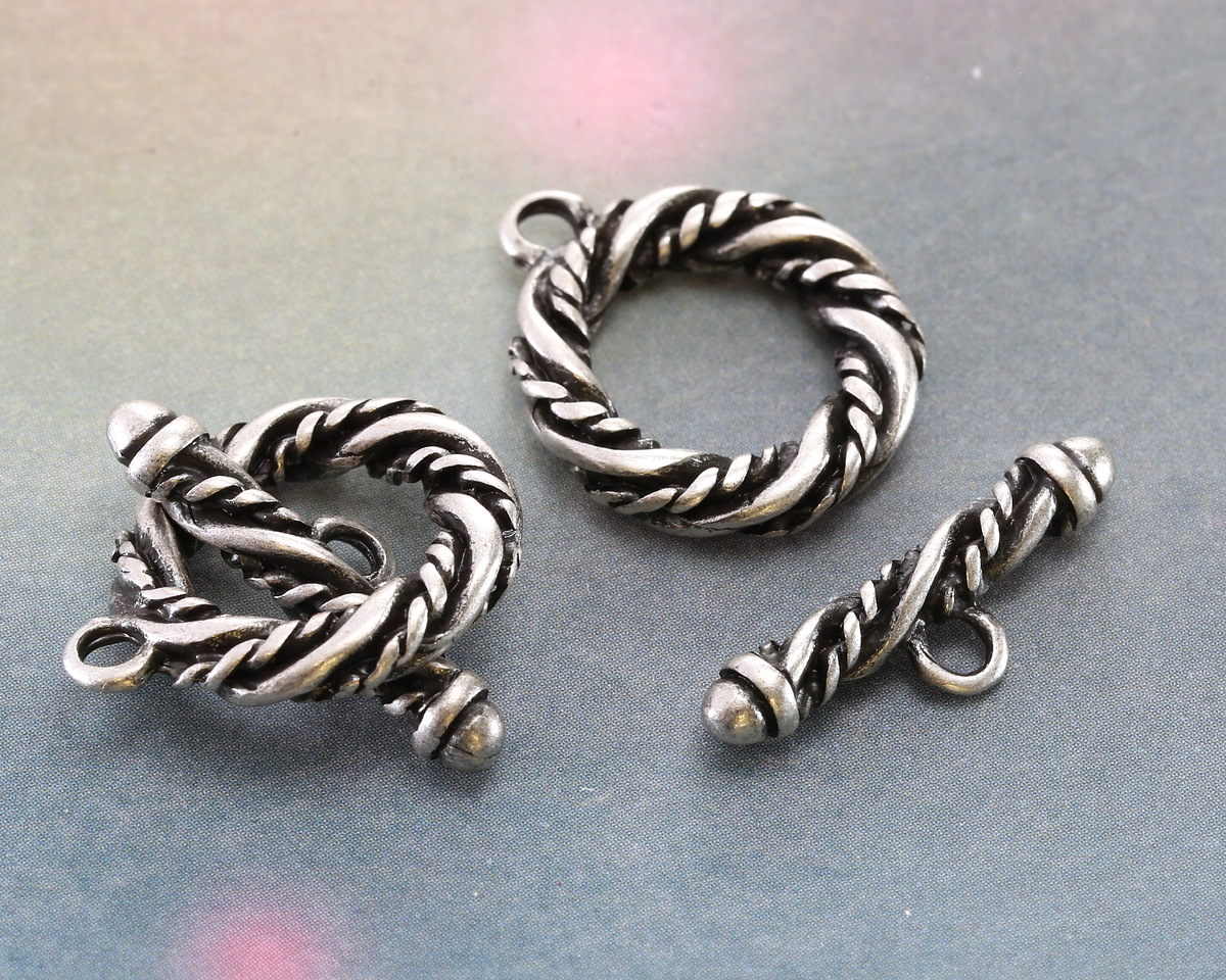 Antique Silver Finish Twisted Rope Toggle Clasp 20x17mm, 21mm Bar