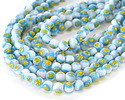 Millefiori Glass White w/ Turquoise & Yellow Flower Round 8mm
