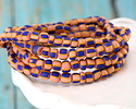 Java Glass Cobalt & Peach w/ Stripes Graduated Gooseberry Beads 3-6x4-6mm