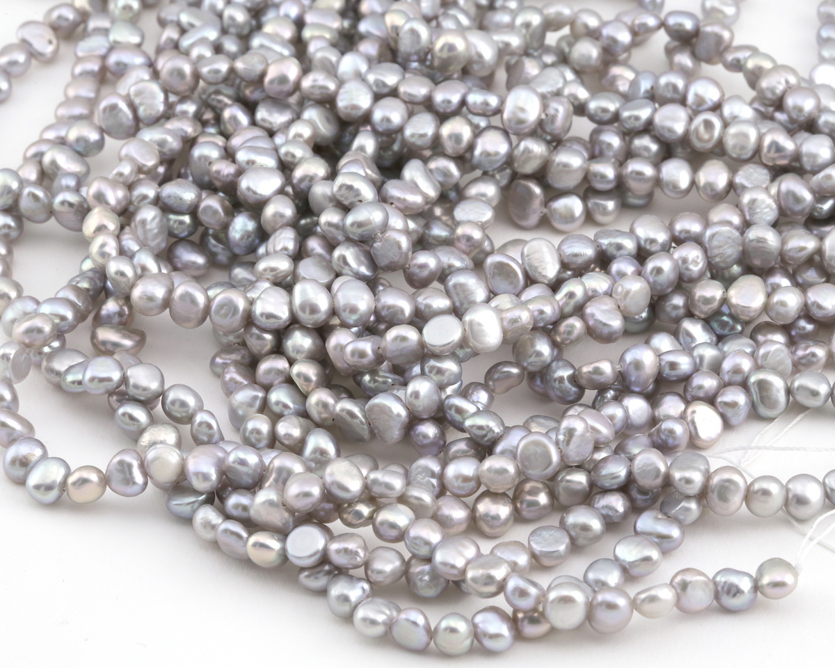 Silver Freshwater Flat-Sided Potato Pearl 5-6mm