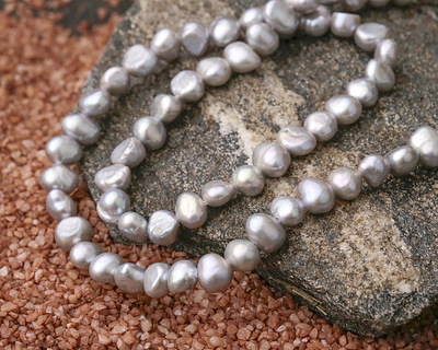 Silver Freshwater Flat-Sided Potato Pearl 5-6mm