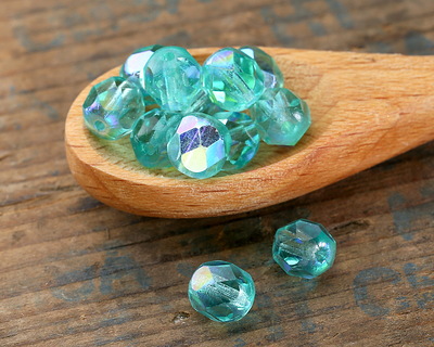 Czech Glass Aquamarine AB Fire Polished Round 6mm