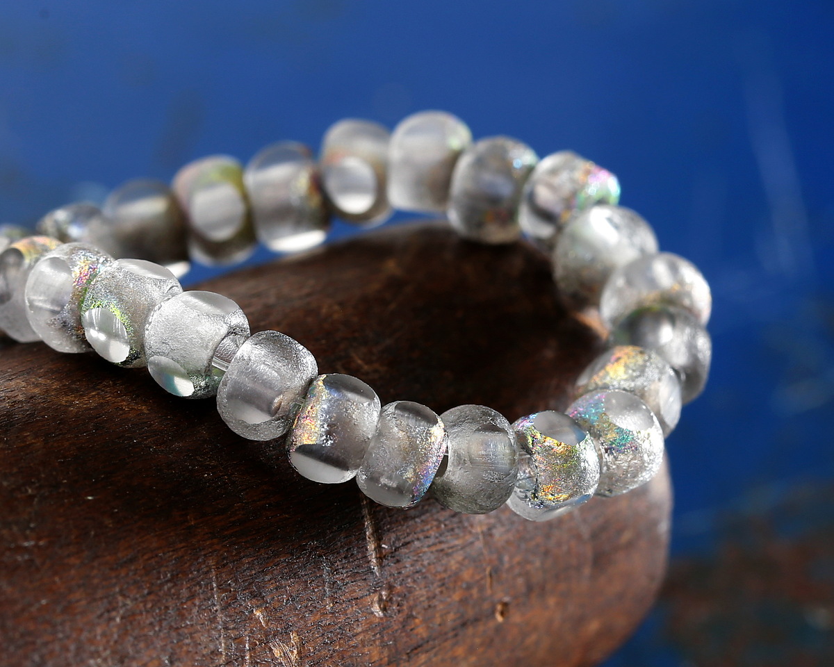 Czech Glass Crystal w/ Textured Silver AB Trica Beads 4x5mm
