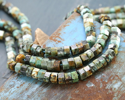 African Turquoise Microfaceted Heishi 3x6mm