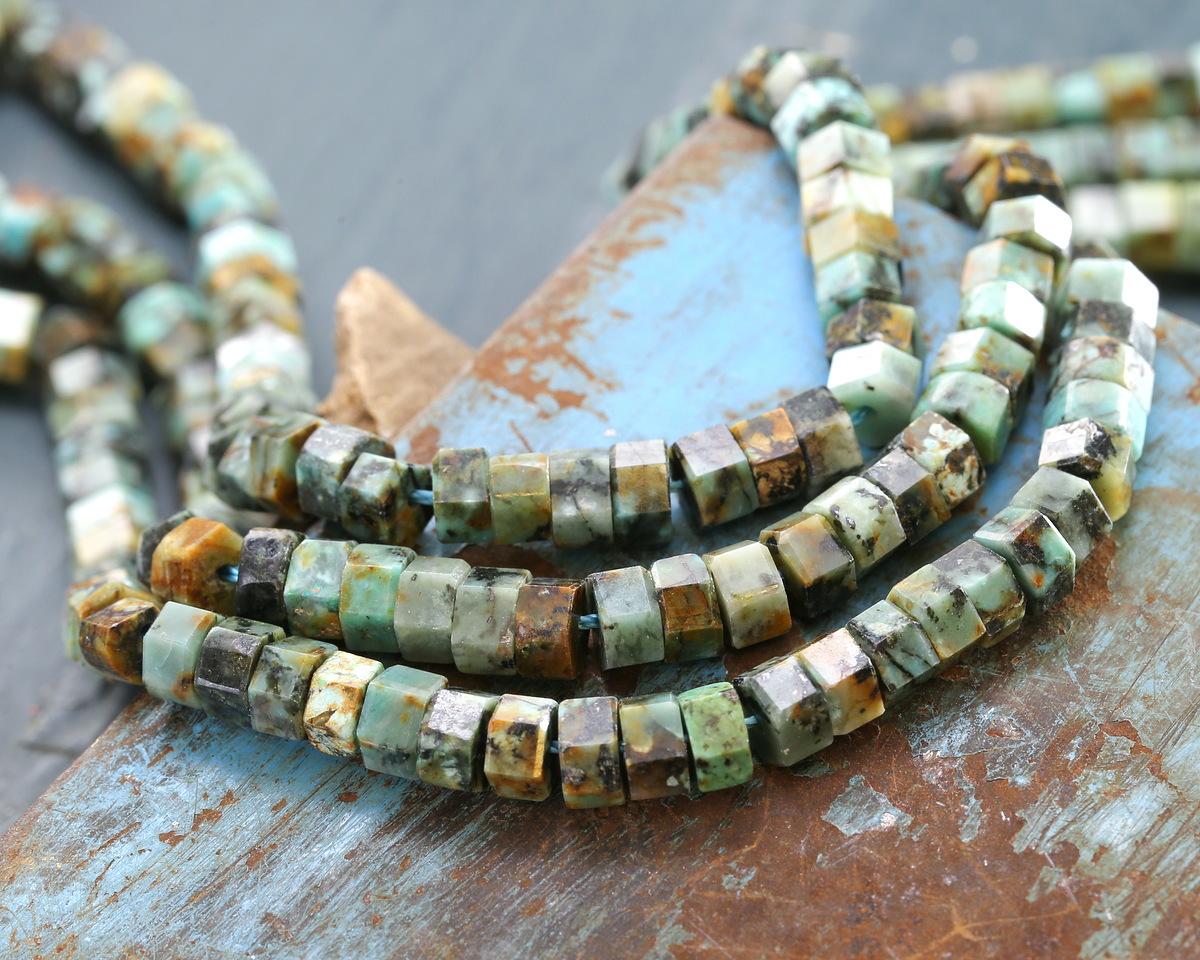 African Turquoise Microfaceted Heishi 3x6mm