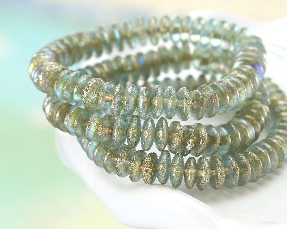 Czech Glass Textured Crystal AB w/ Gold Spacer 2x6mm