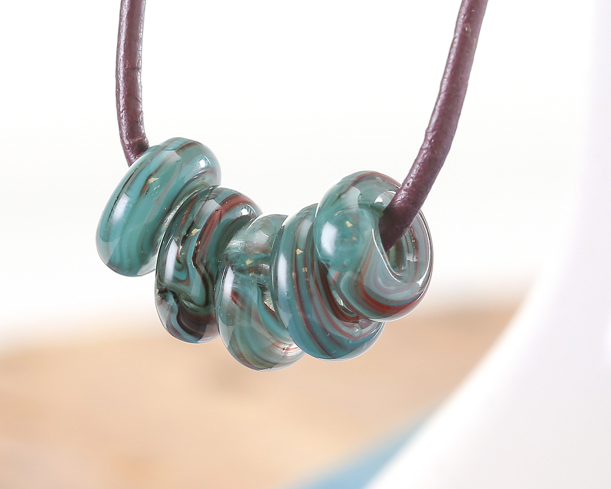 Unicorne Beads Glass Copper & Teal Donut 4-6x9-11mm