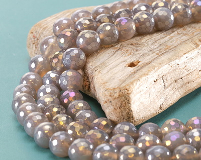 Gray Agate w/ AB Luster Faceted Round 10mm