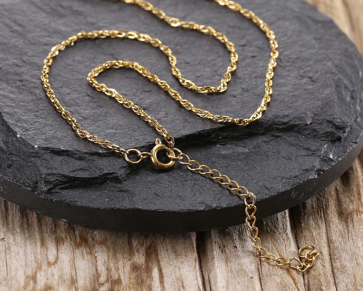 Waterproof 18K Gold PVD Plated Stainless Steel Figaro Chain, 18" Finished w/ 2" extender, 1.25x1.64mm links