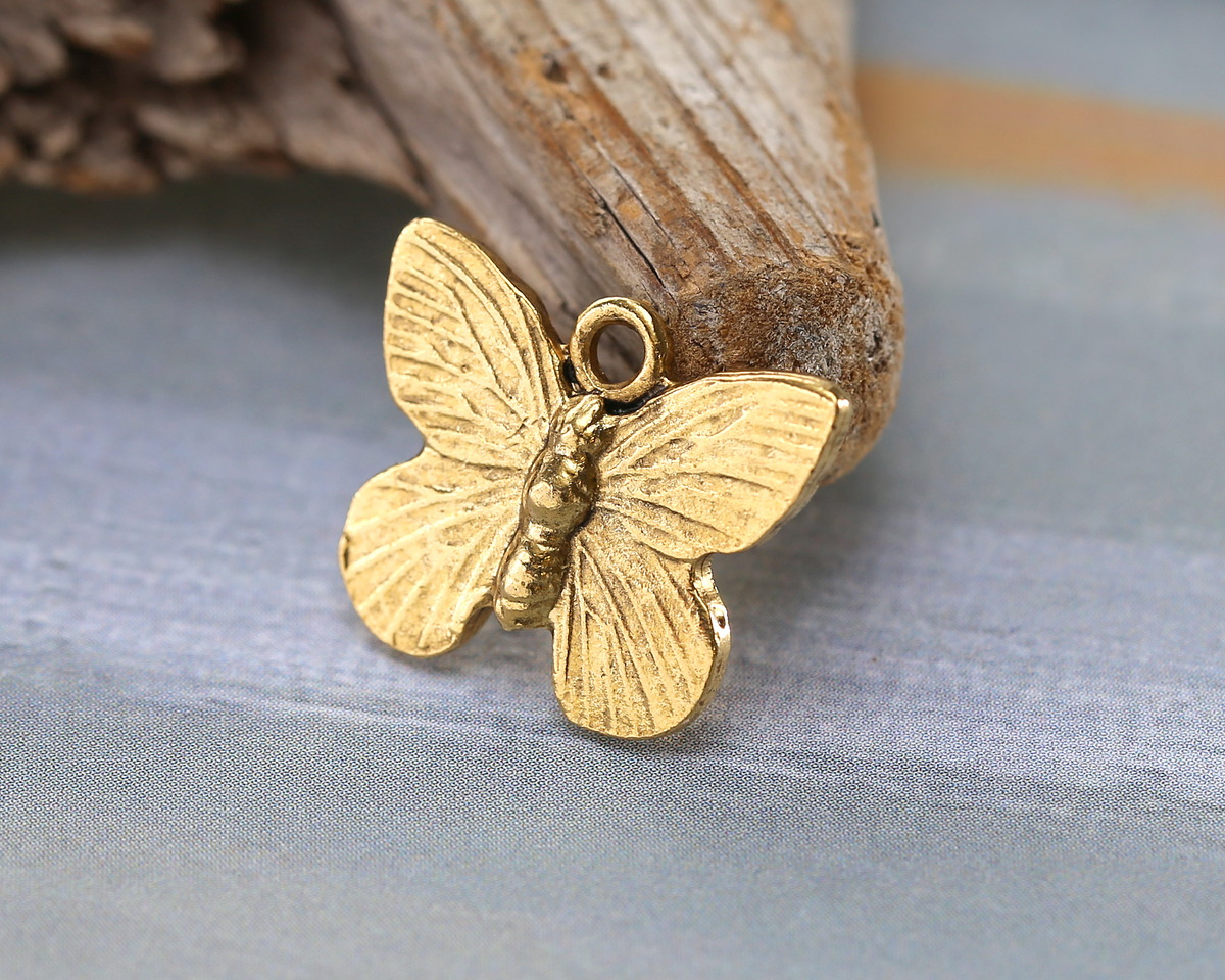 Nunn Design Antique Gold (plated) Butterfly Charm 18x15mm