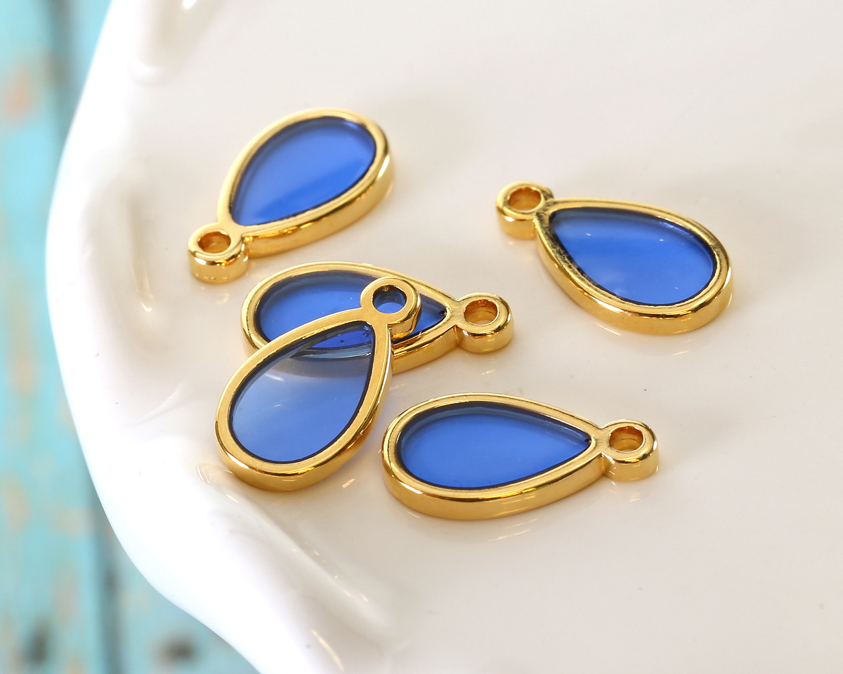 24K Gold (Plated) Transparent Sapphire Resin Drop Focal 8x15mm