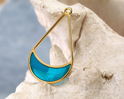24K Gold (Plated) Transparent Turquoise Resin Openwork Teardrop Focal 24x42mm