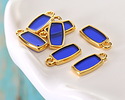 24K Gold (Plated) Transparent Cobalt Blue Resin Rectangle Focal 6x13mm