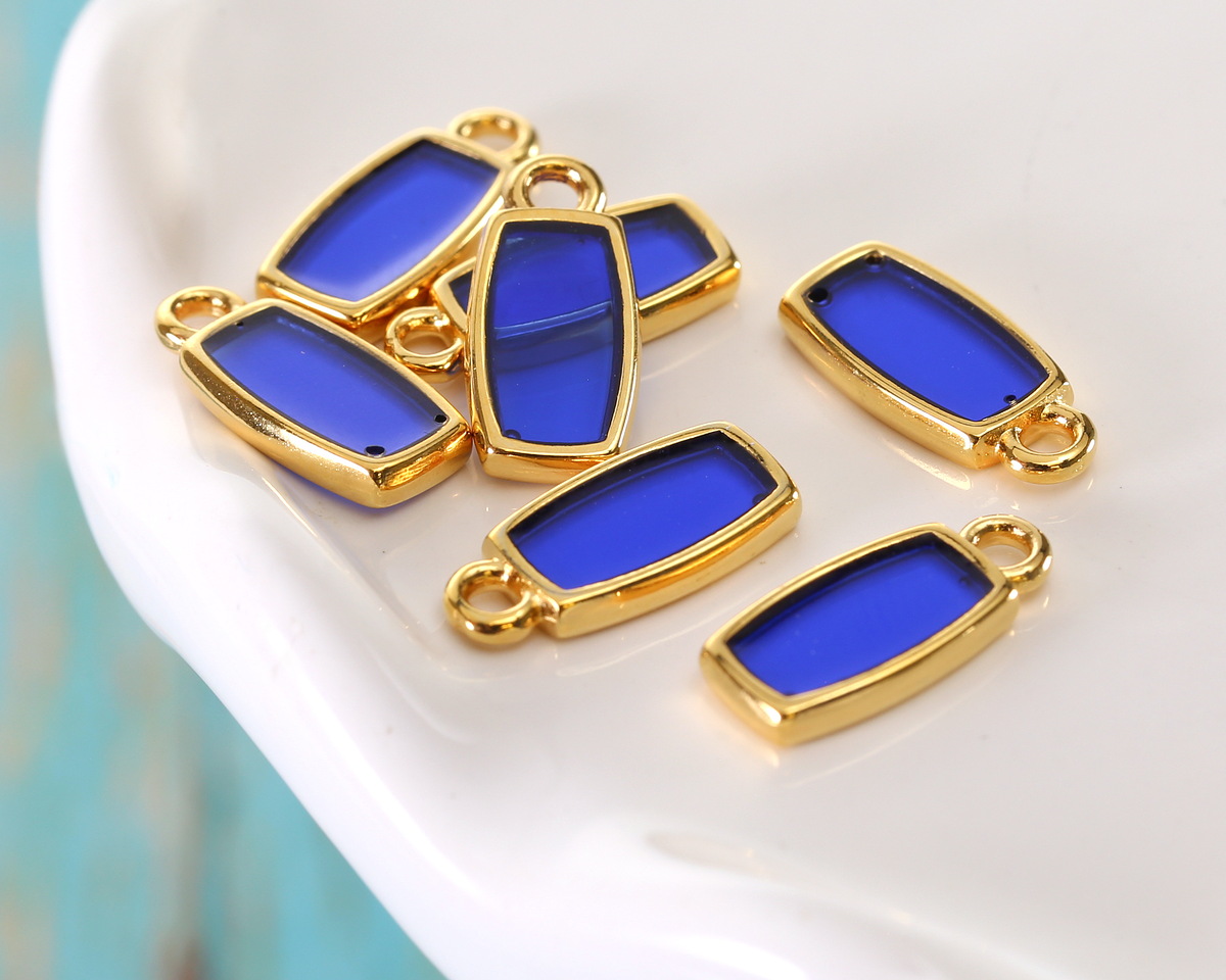 24K Gold (Plated) Transparent Cobalt Blue Resin Rectangle Focal 6x13mm